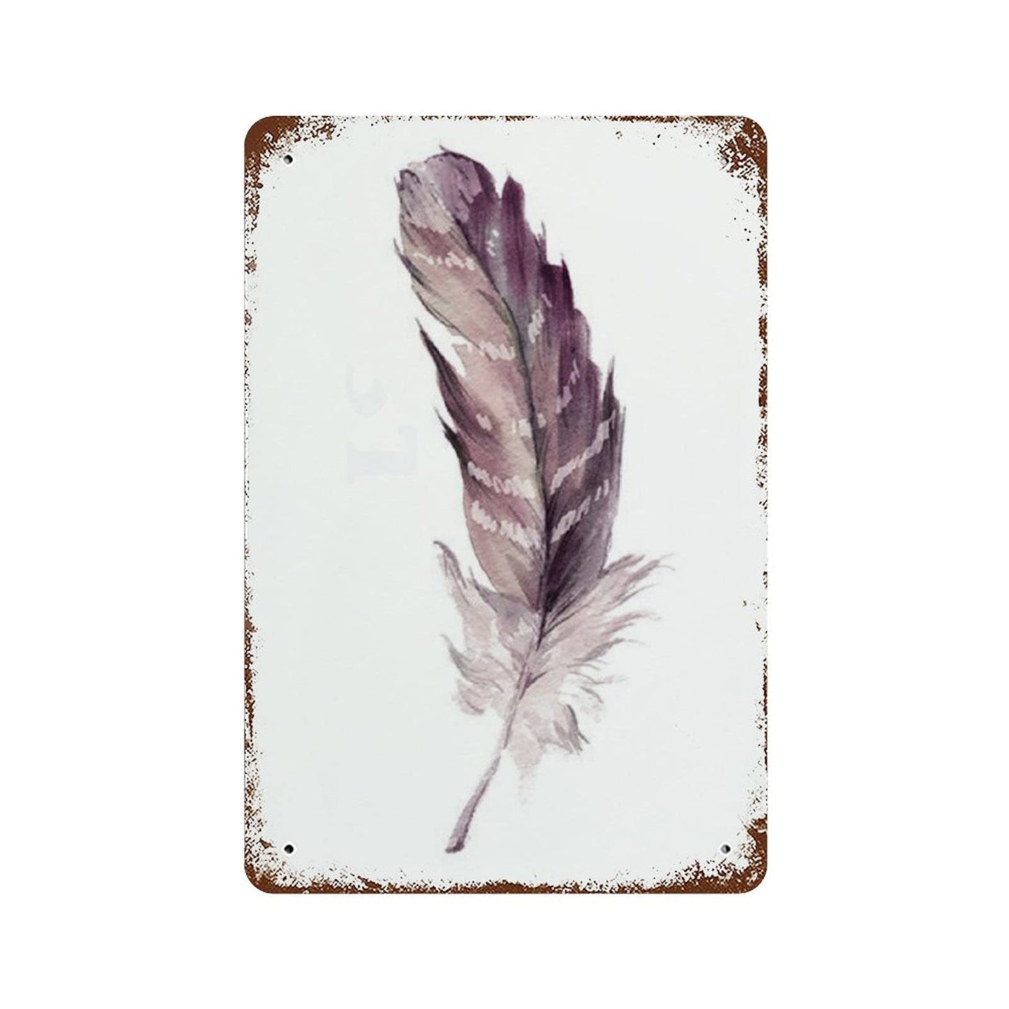 Anique Metal Tin Sign Feather Wall Art Print Home Decor Tribal Boho Watercolor 8x5.5 Inch