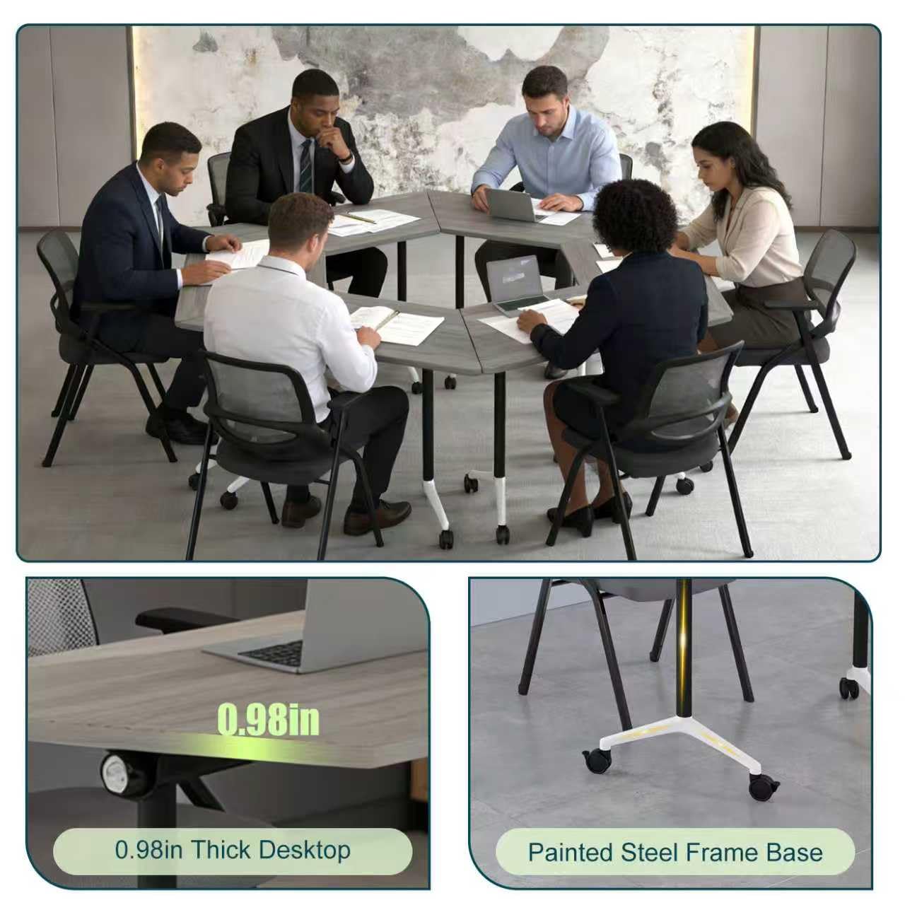 Modern Conference Table,47.2 Inch Meeting Seminar Table,Folding Conference Room Tables with Caster Wheels,Sturdy Mobile Training Table Business Boardroom Tables for 2-10 People,Support 550lbs (4P)