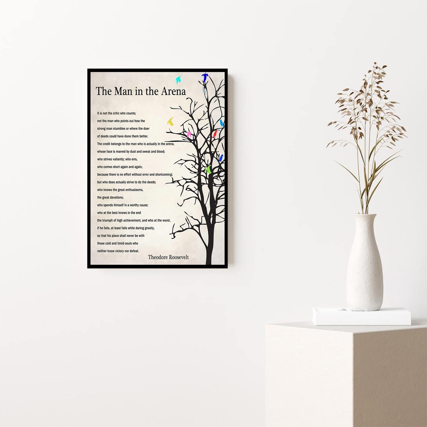 The Man In The Arena Wall Art Theodore Roosevelt Quote Framed Poster Inspirational Quote Canvas Wall Art For Home Office Framed Ready to Hang 12"x18"