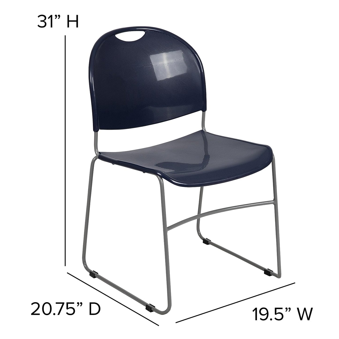 Flash Furniture HERCULES Series 5 Pack 880 lb. Capacity Navy Ultra-Compact Stack Chair with Silver Powder Coated Frame