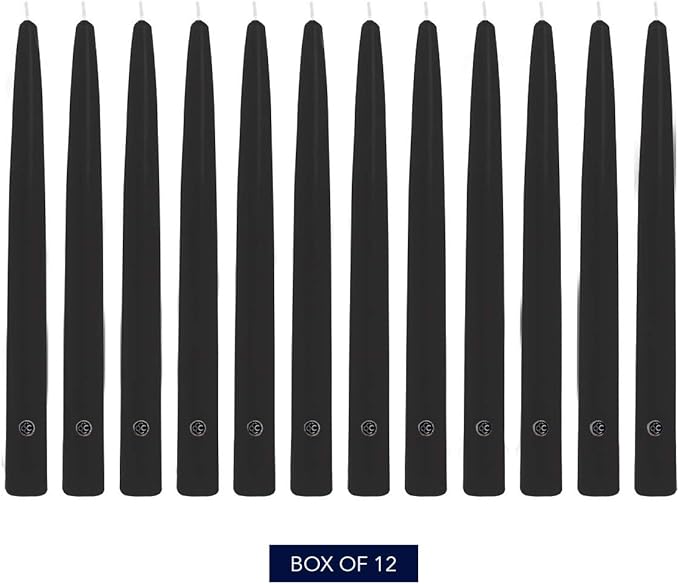 Colonial Candle Unscented Taper Candle, Handipt Collection, Black, 12 in, Pack of 12 - Up to 10 Hours Burn