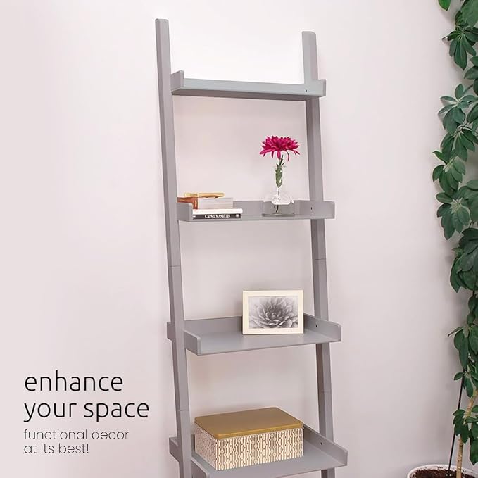 Kiera Grace Providence Hadfield 5 Tier Ladder Shelf, Leaning Bookshelf Storage Rack for Home, Office, 18" x 67", Cloud Grey