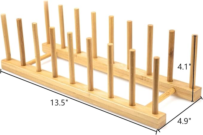 Lawei 4 Pack Bamboo Dish Drying Rack, Plate Rack Stand Pot Lid Holder, Dish Organizer Racks for Plates, Cups, Bowls, Cutting Board, Drying Rack Stand Drainer, Kitchen Cabinet Organizer