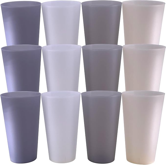 AOYITE Unbreakable Plastic Cups Reusable, 32 oz Plastic Tumblers set of 12, BPA Free Dishwasher Safe Large Drink Cup for Kids Kitchen Camping Party Outdoor (Grey Stone)