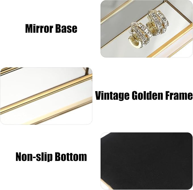Hipiwe Makeup Organizer Countertop Cosmetic Display Case Gold Glass Vanity Storage Holder 3 Slots Dresser Bathroom Counter Organizer for Makeup Brush Lipsticks Perfume Skincare Products