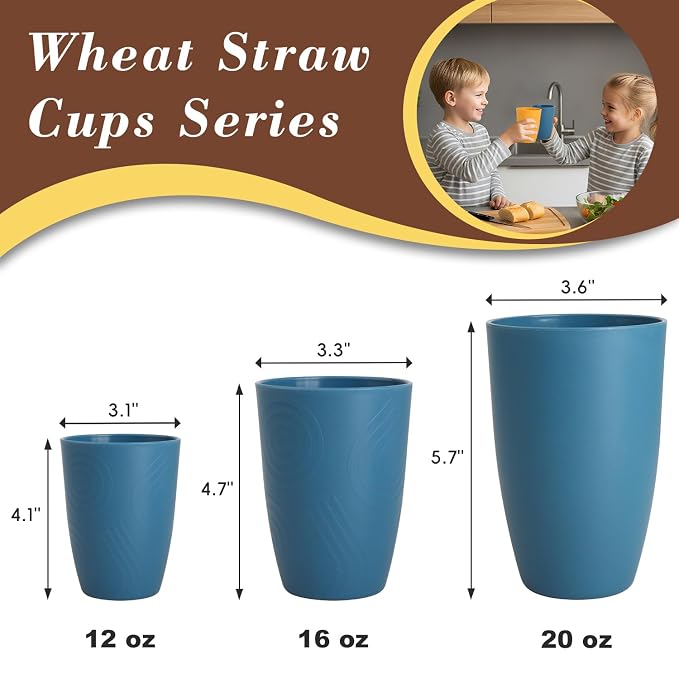 SINOGE Premium Wheat Straw Cups Unbreakable Drinking Glasses | Set of 6 | Alternative to Plastic Cups Reusable Water Glasses Dishwasher and Microwave Safe Drinking Cups 12 oz - MultiColor