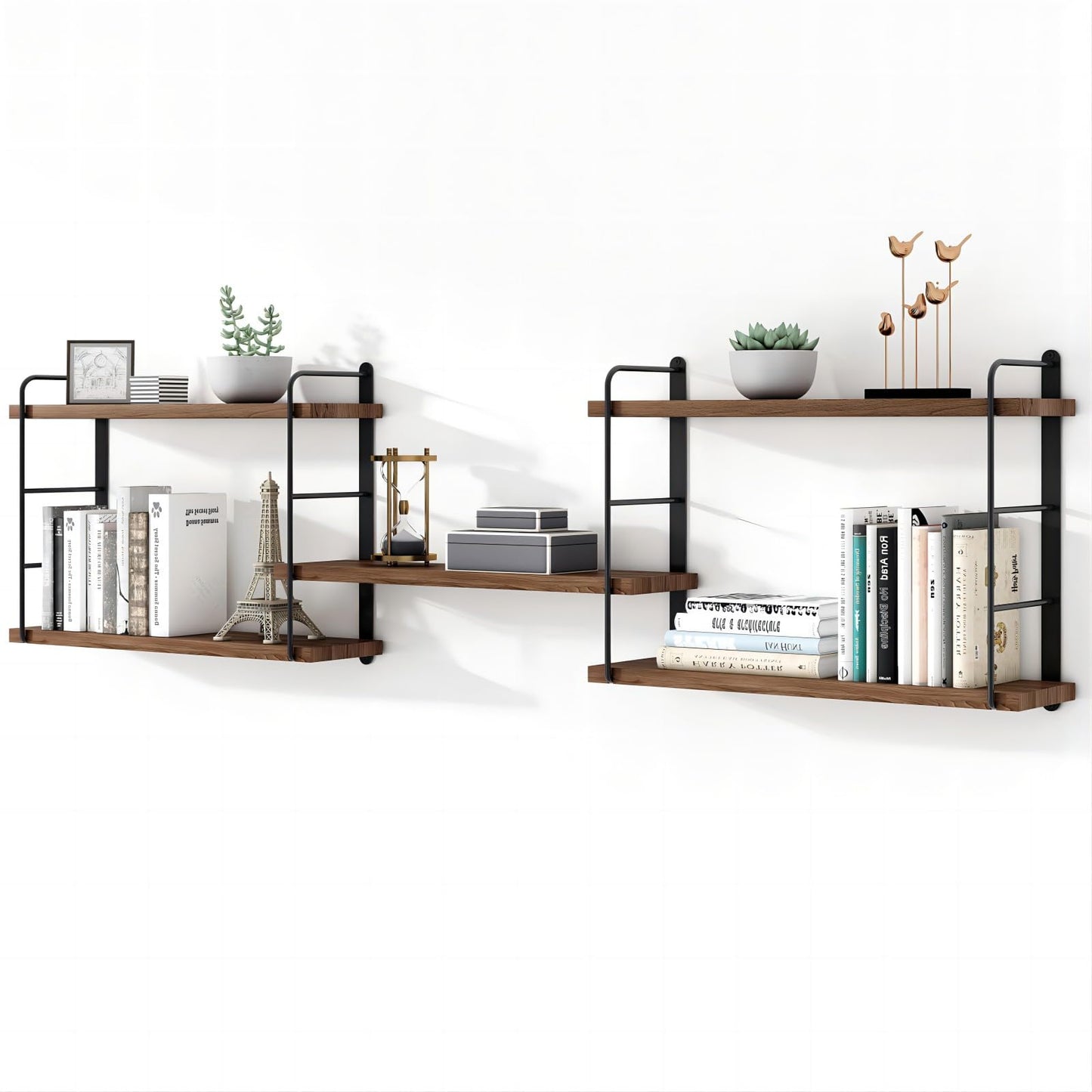 MXCSE Wall Shelves, Wall Mounted Bookshelves, DIY Floating Shelves for Wall, Wood Hanging Book Shelves for Room, Bedroom, Living Room, Easy Installation (Brown, 50W x 17H)