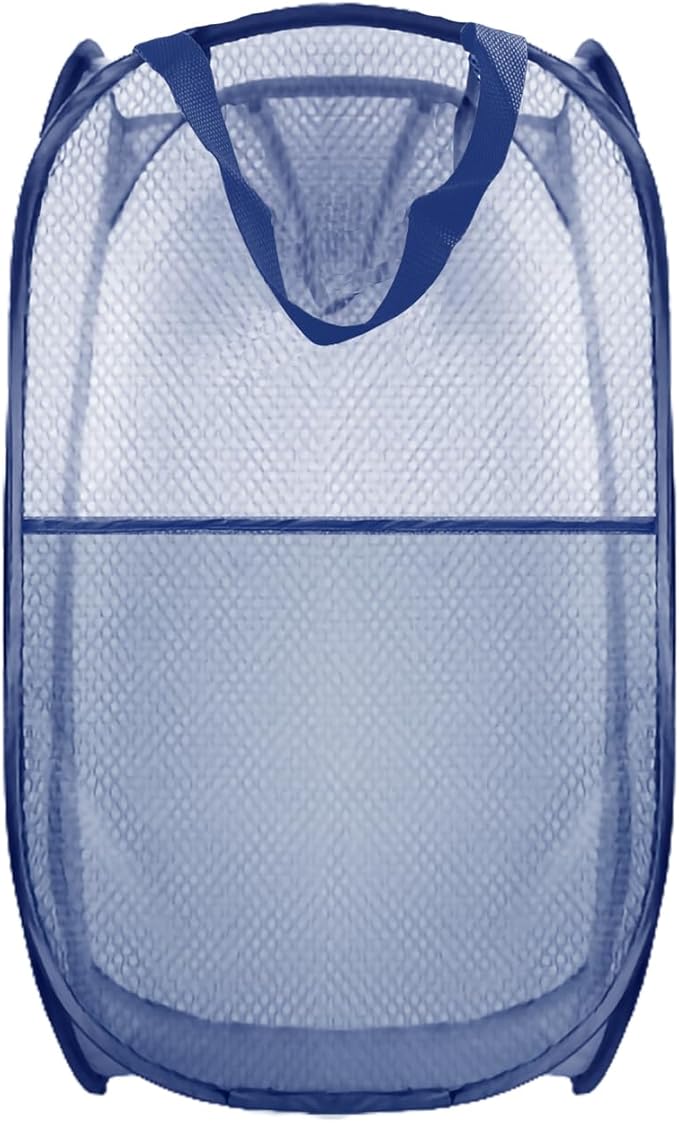 Collapsible Pop Up Laundry Hamper, Extra Large Mesh Foldable Laundry Basket, 28" x 16" x 16" (Blue)