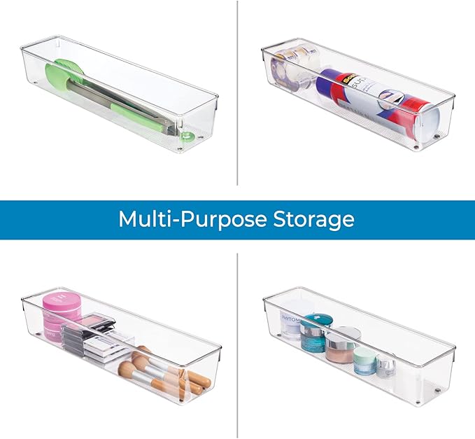 iDesign Plastic Drawer Organizer, Set of 2, 4" x 16" x 3" | For bathroom, bedroom, kitchen, office, or craft room