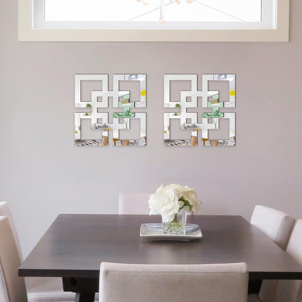 Angoily Rustic Square Mirror Wall Stickers 11.8 Inch Basswood Hollowed Wall Decor for Living Room Bedroom Home Decoration