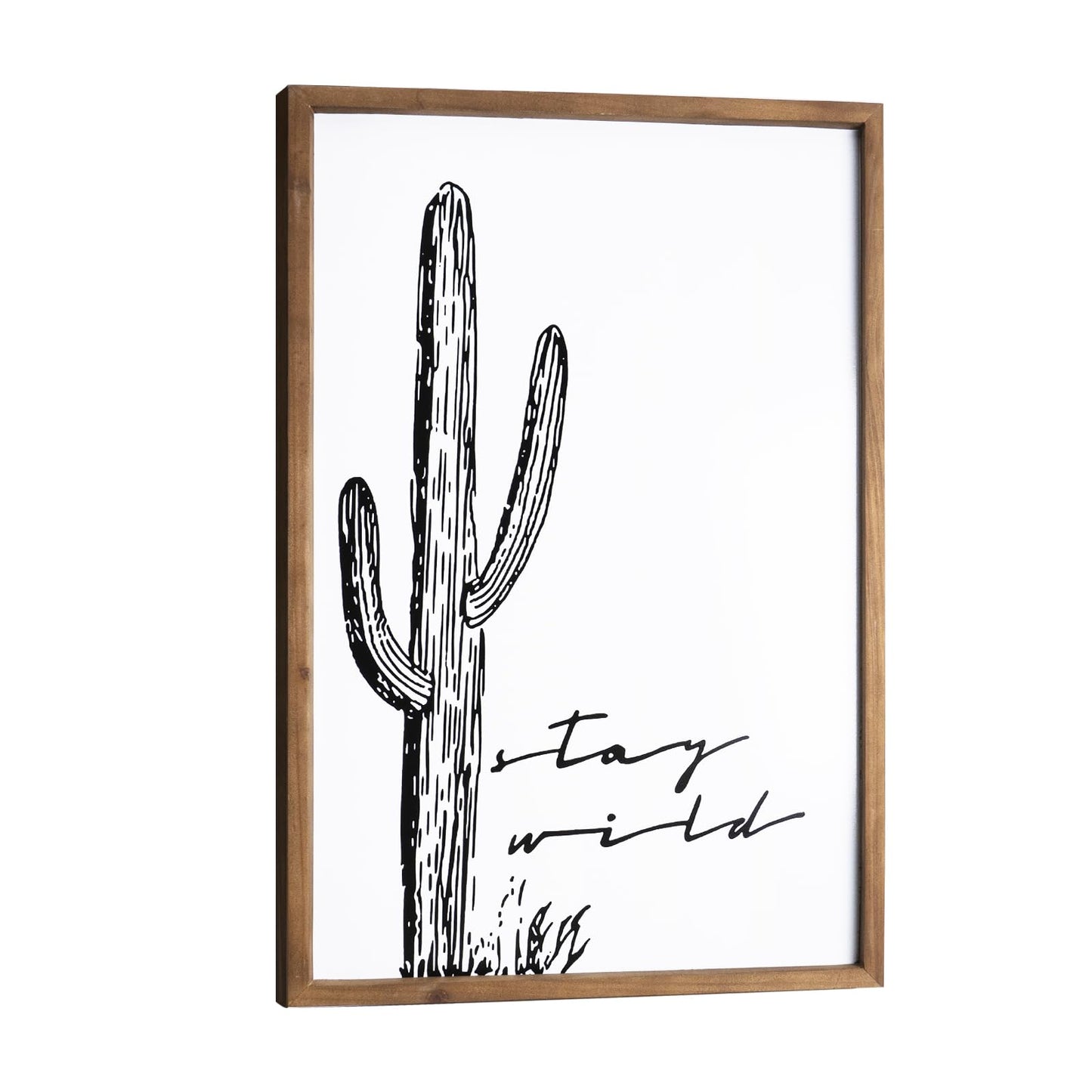 flangairy Cactus Wall Art, Wood Western Wall Decor, Black White Boho Southwestern Aztec Desert Artwork Framed, Living Room Neutral Southwest Home Decorations