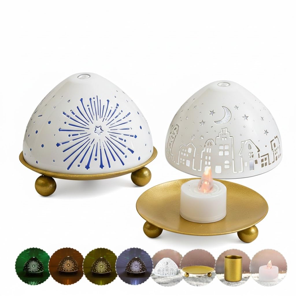 Iron Plate Candle Holder Tea Light Holders with Color-Changing Led Ligh Set of 2 Premium Metal Pillar Candle Holder for LED or Wax Candles,Incense Cones,Spa,Weddings