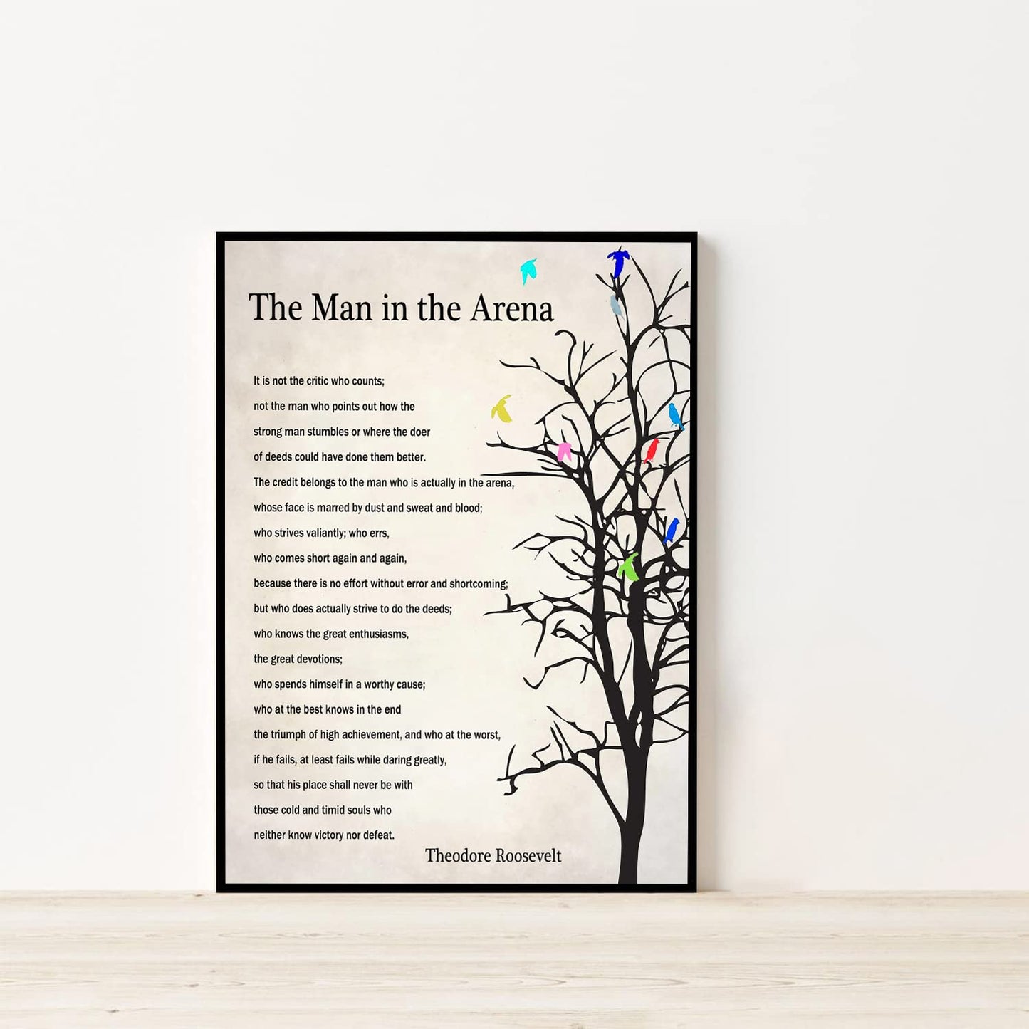 The Man In The Arena Wall Art Theodore Roosevelt Quote Framed Poster Inspirational Quote Canvas Wall Art For Home Office Framed Ready to Hang 12"x18"