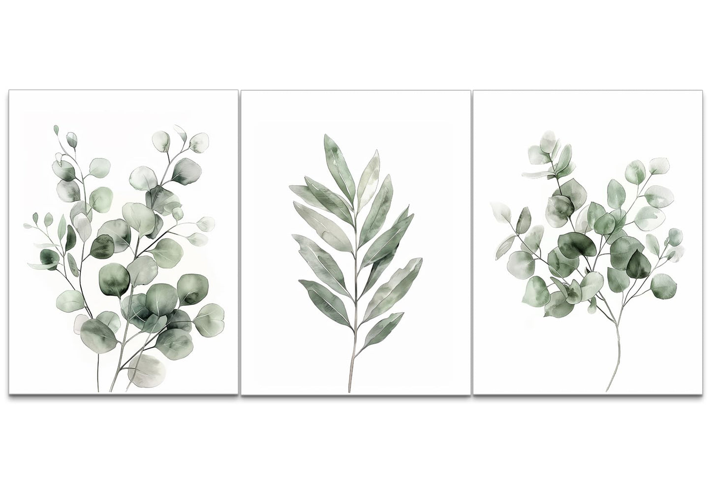 Sage Green Botanical Canvas Wall Art Poster Set of 3, Eucalyptus Leaf Pictures Wall Decor Paintings, Minimalist Plant Prints Aesthetic Home Decor for Living Room Bedroom Bathroom 12x16 inch Unframed