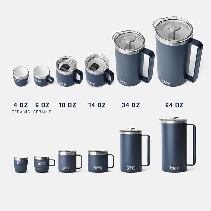 YETI Rambler 14 oz Ceramic Lined Stackable Mug, Vacuum Insulated, Stainless Steel with MagSlider Lid, Navy