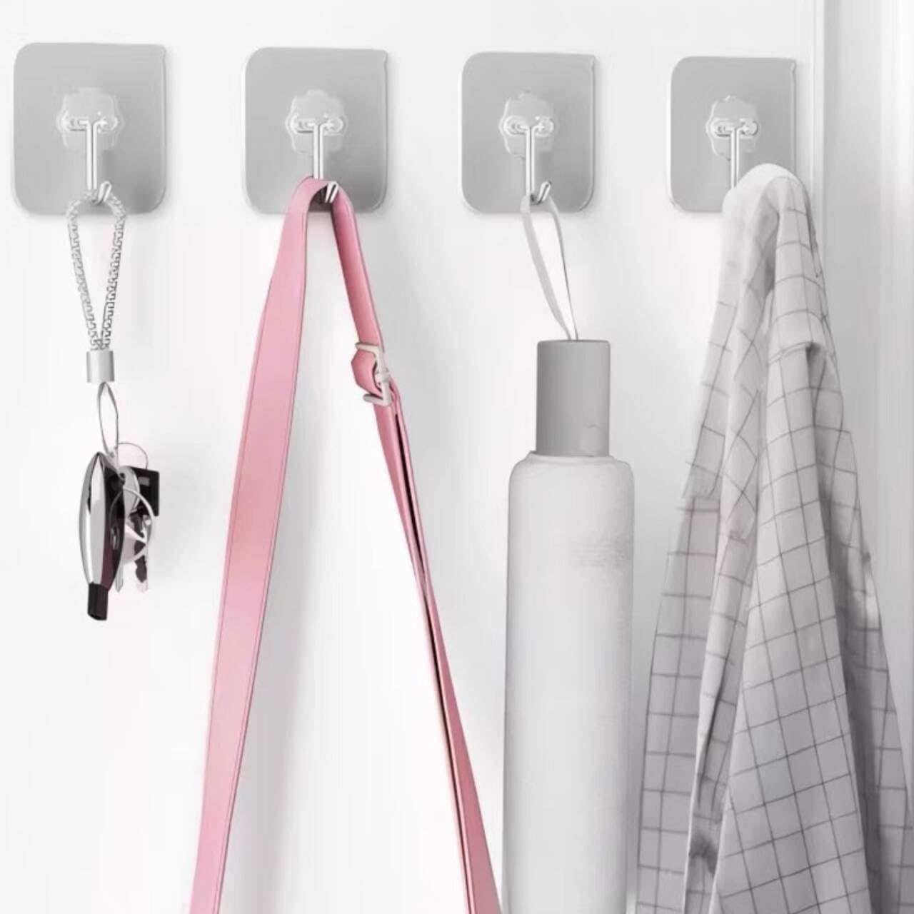 DDMY Heavy Duty Hook 24 Pack Self Adhesive Hooks for Hanging Wall Hooks Transparent Reusable Waterproof Adhesive Sticky Hook for Kitchen Curtain, Towel Bathroom,Coat Shower Door Utility No Damage