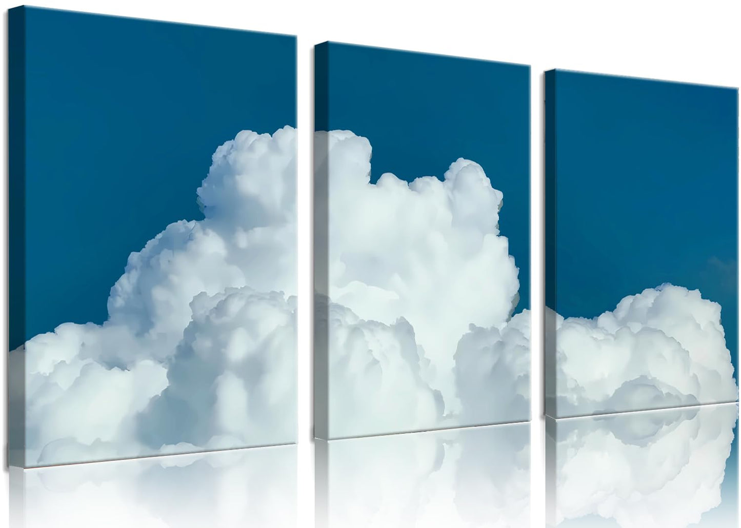 Cloud Wall Art Set of 3, Blue Sky and White Clouds Canvas Print, Framed Nature Landscape Wall Decor for Living Room Bedroom Office, Ready to Hang 12x16 Inch