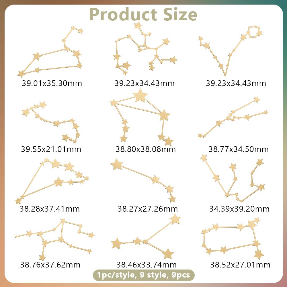 OLYCRAFT 12Pcs Orgonite Sticker 12 Constellation Sticker Energy Tower Decorate Stickers Self Adhesive Golden Metal Stickers for Scrapbooks DIY Resin Crafts Phone & Water Bottle Decor - 1.6x1.6 Inch