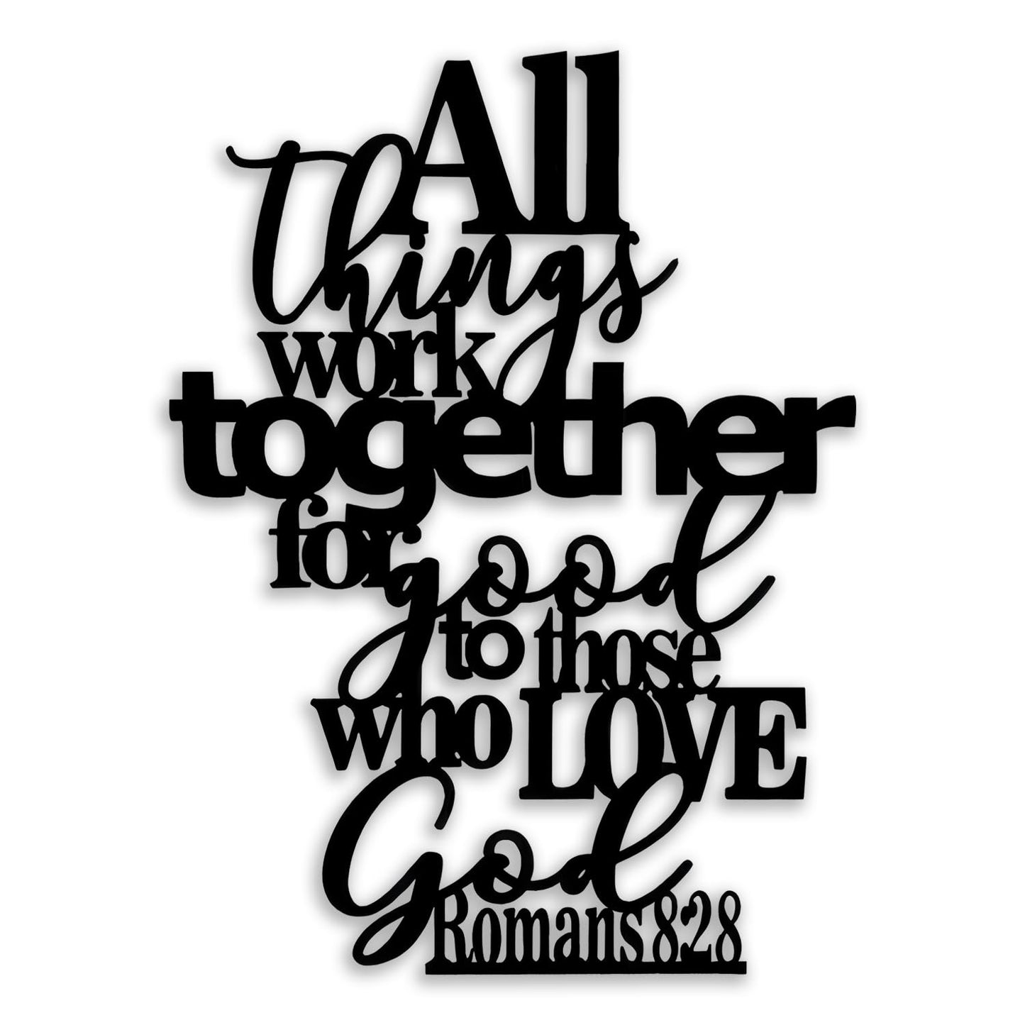OPTYBVFD Romans 8 28 Metal Wall Decor - Inspirational Room Decor Christian Scripture Motivational Wall Art Home Decor for Living Room, Bedroom, Dining Room, Bathroom, Office (Black)