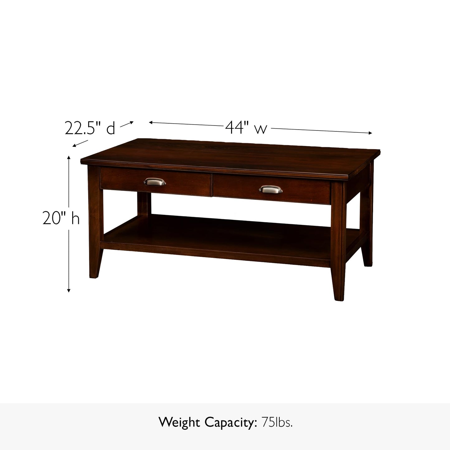 Leick Home 10504 Laurent Two Drawer Coffee Table with Shelf, Chocolate Cherry