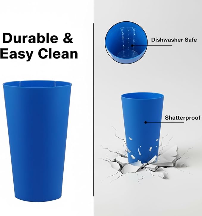 AOYITE 32 ounce Reusable Plastic Tumblers Set, BPA-Free and Dishwasher Safe Drinking Cups, Kids Glasses Set of 12 in 6 Assorted Colors For Indoor Outdoor Use