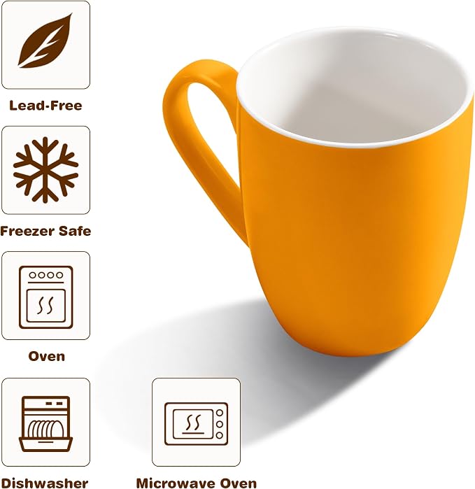 Urbanstrive 16 oz Large Coffee Mug with Handle Tea Cup Novelty Coffee Cup Idea Gift for Men Women Office Work (Orange)