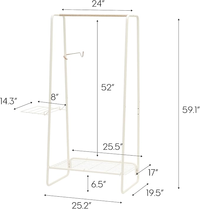 IRIS USA Metal Garment Rack, White, Extra Storage for Clothes and Shoes