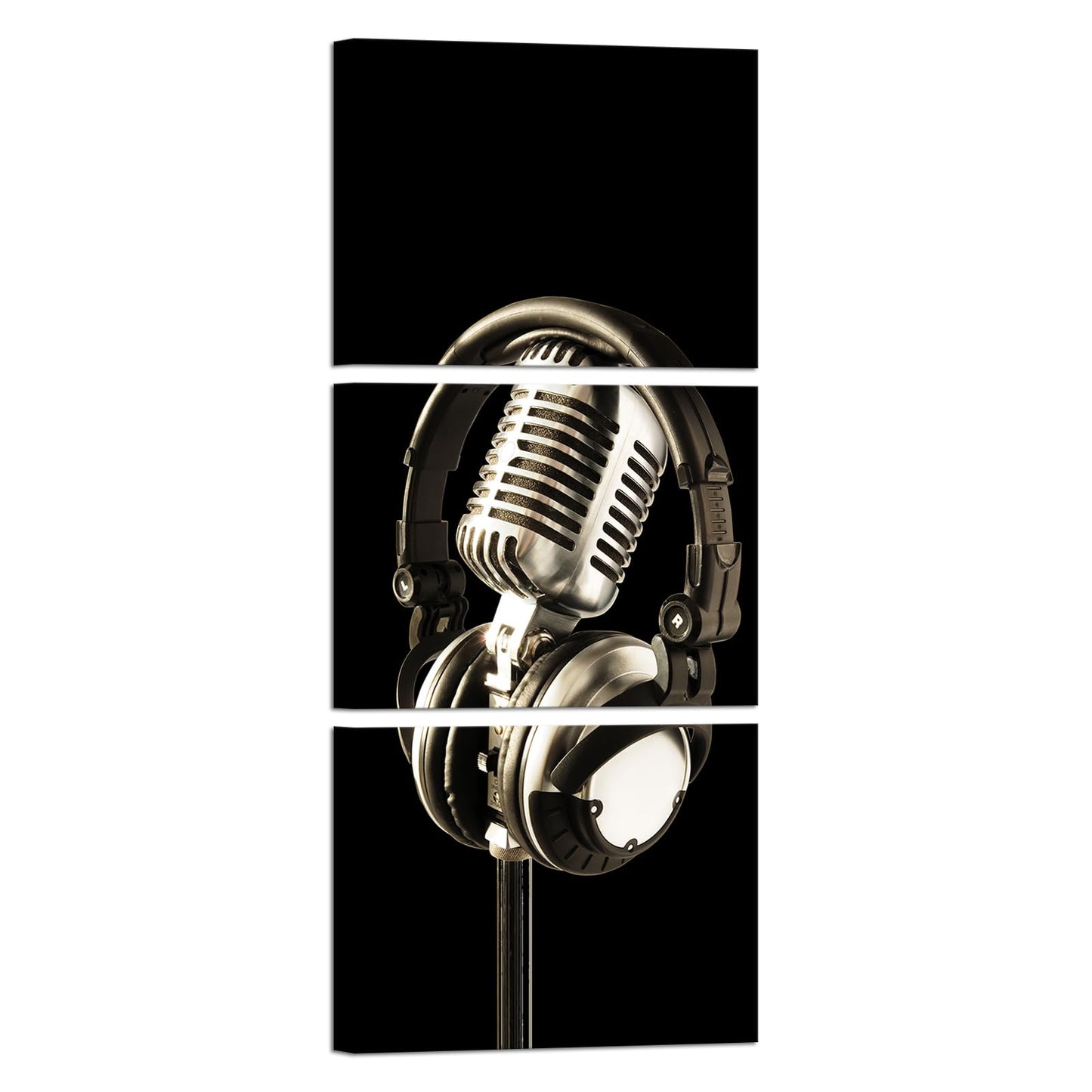 Apicoture Music Canvas Prints Artwork Black And White Headphones And Microphones Musical Instruments Pictures Wall Art Decor Music Studio Wall Art Framed 12x16x3 Panels
