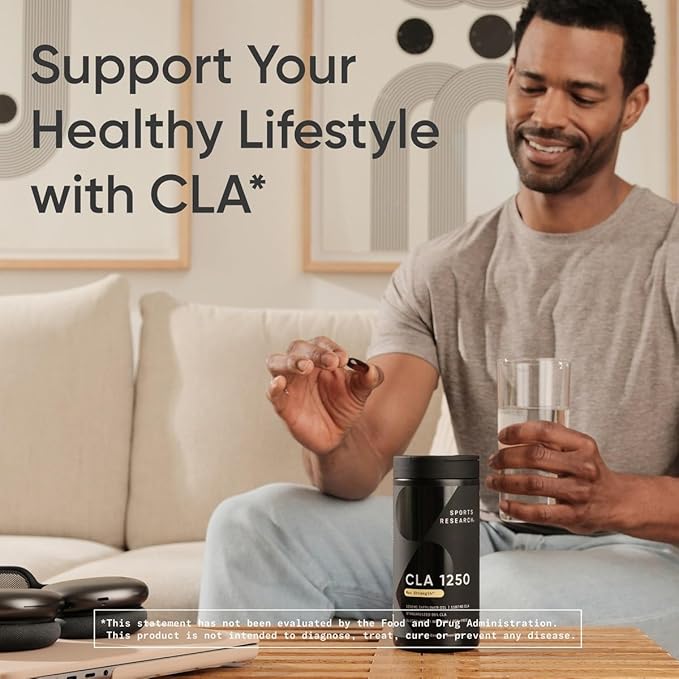 Sports Research CLA - 1250mg with Active Conjugated Linoleic Acid for Men and Women | Non-GMO, Soy & Gluten Free - 95% (180 Softgels)…