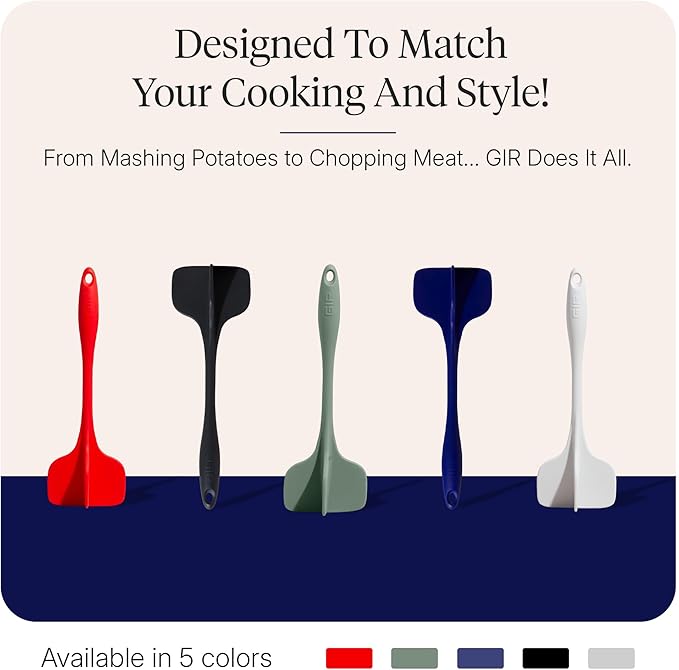 GIR: Get It Right Silicone Potato Masher & Quad Meat Chopper - 12 In Navy - Heat Resistant up to 425°F Fiberglass Core - 7-Blade Ground Meat Chopper & Food Masher - Dishwasher Safe Kitchen Gadget
