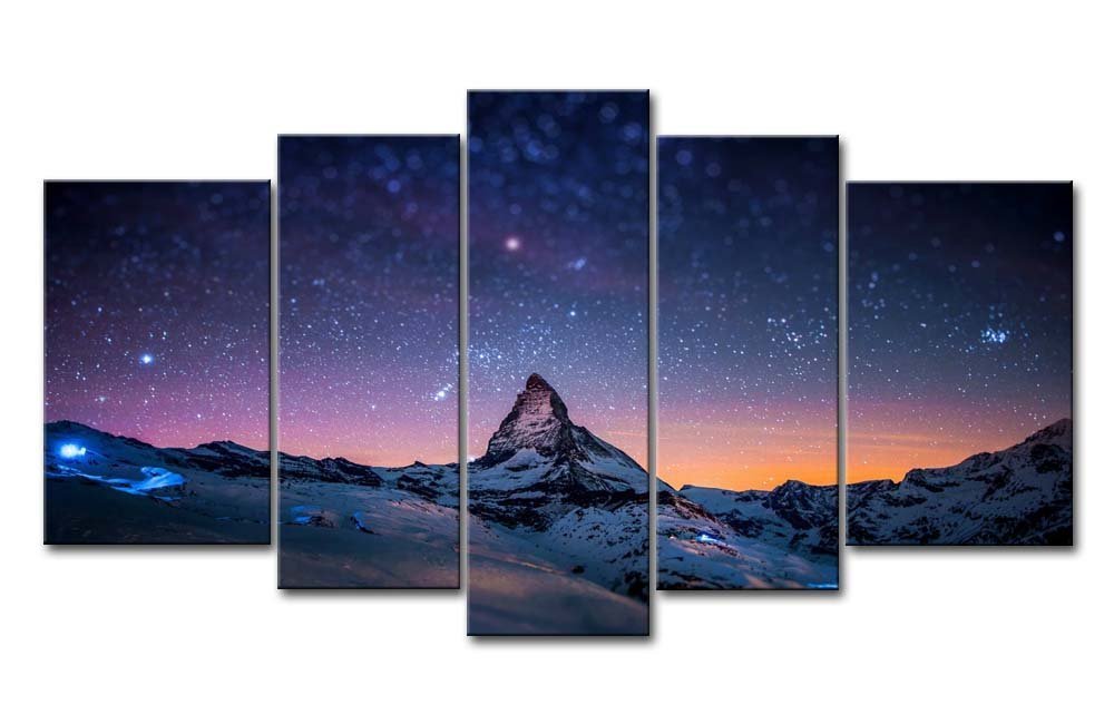 Starry Night Sky Wall Art Space Purple Star Skyline Over The Mountain Painting Prints On Canvas The Picture Landscape Artwork for Home Modern Decoration Print Decor for Living Room