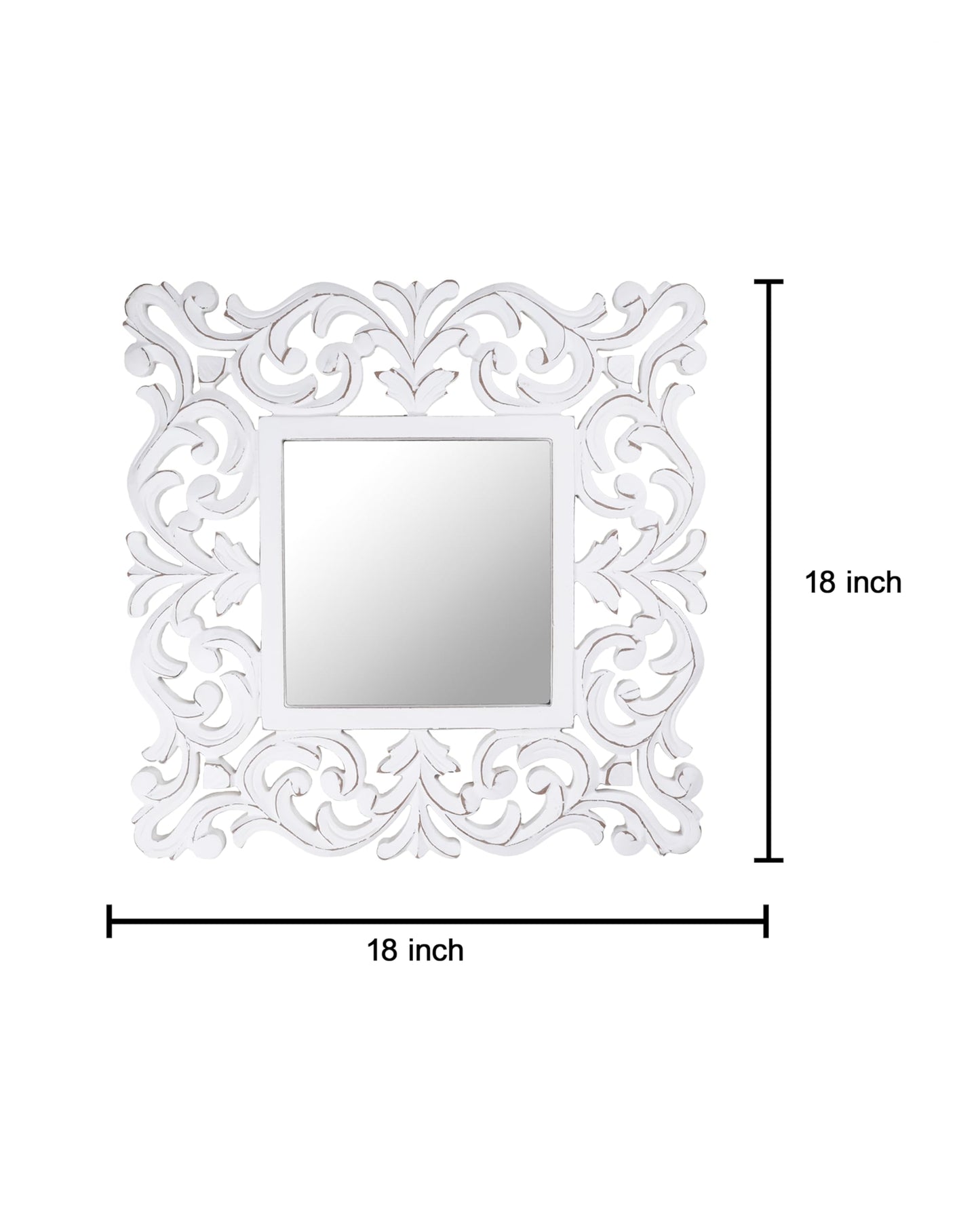 Lightnpro Hand Carved Farmhouse Wall Mirror - 18 Inch Square Antique White Wooden Frame, Rustic Decorative Mirror for Bathroom, Living Room, Bedroom & Entryway Décor