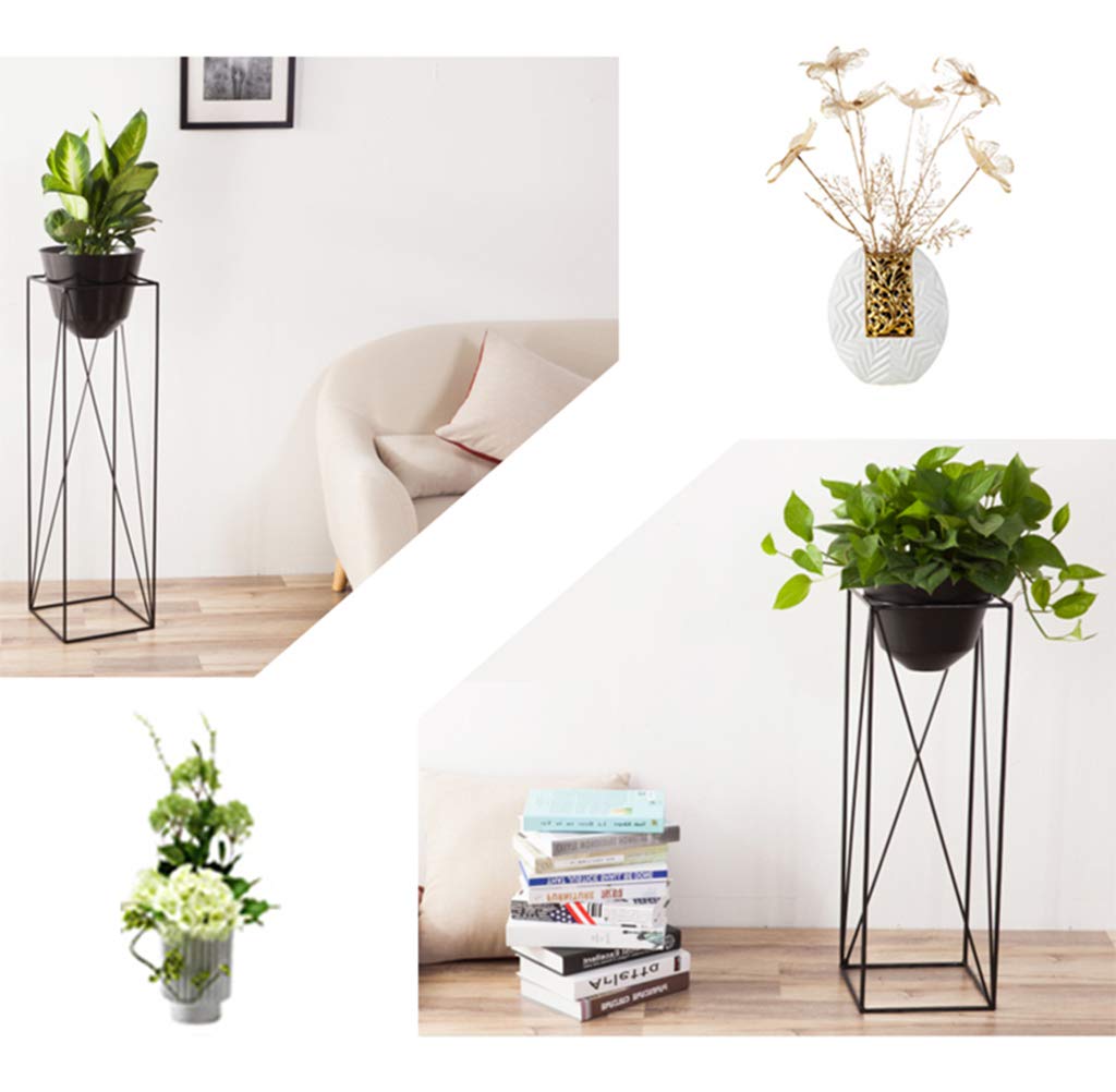 KAJIAO Metal Flower Rack Indoor/Outdoor Iron Art Plant Pot Stand Modern Balcony Decoration Herb Bonsai Shelf Living Room Office Home Decor-Black(L)