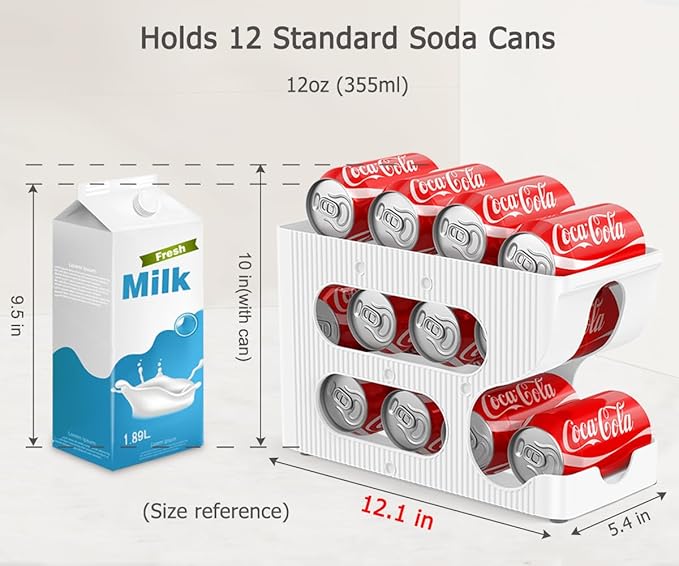 Sotfamily FIFO Soda Can Organizer for Pantry/Fridge, Automatic Rolling Pop Can Dispenser/Storage/Holder/Container for Refrigerator or 12" Deep Shelf, Space-Saving Drink Organizer for 24 Standard Cans