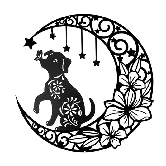Gemseek Cute Black Metal Dog Wall Decor, 12 Inch Moon Dog Wall Art Hanging Sculpture for Living Room Bedroom Bathroom Decoration Home Accents Dog Lovers Gift