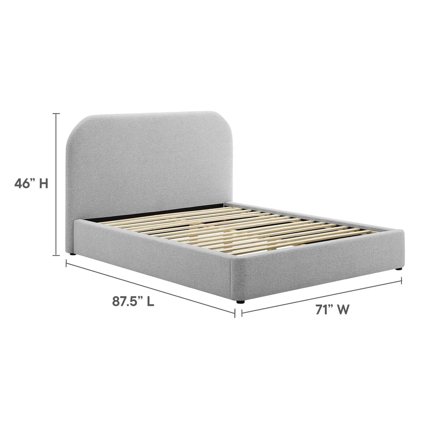 Modway Keynote Modern Queen Bed Frame with Curve Shaped Headboard in Heathered Weave Light Gray, Woven Heathered Fabric Upholstery, Queen Size Platform Bed, Soft Cloud Bed Frame, No Box Spring Needed