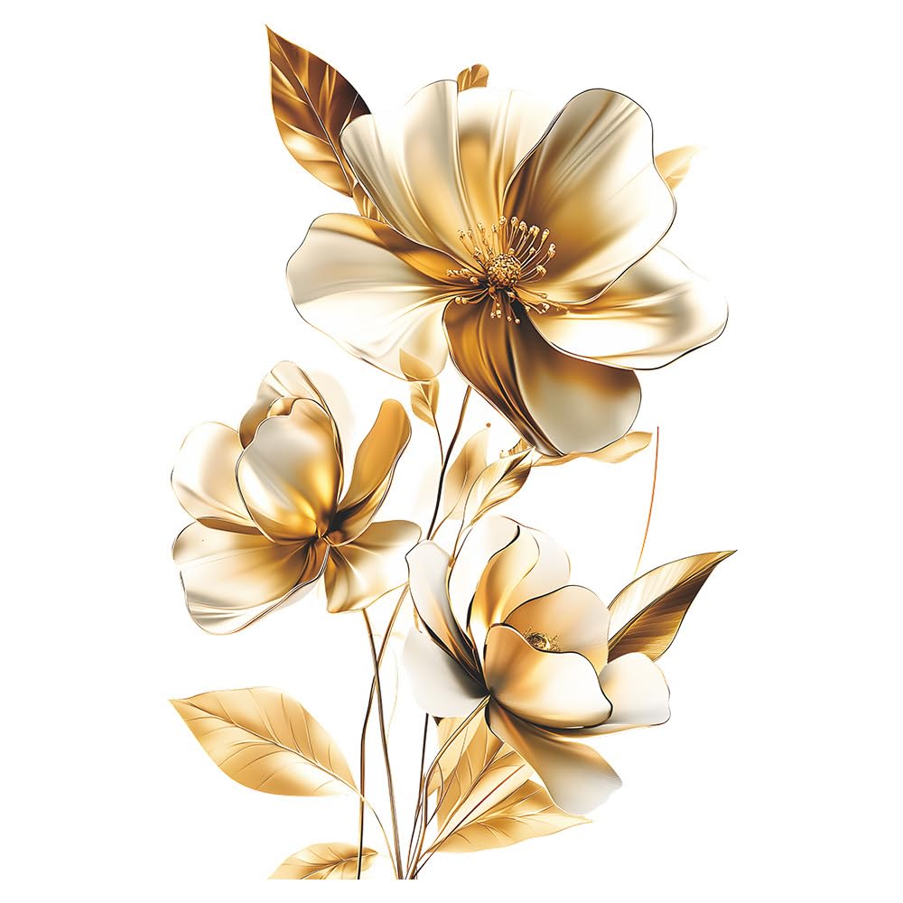 QXFHULV Flower Wall Stickers Floral Plants Wall Art Decals for Bedroom Living Room Sofa TV Background Home Decor (Gold)