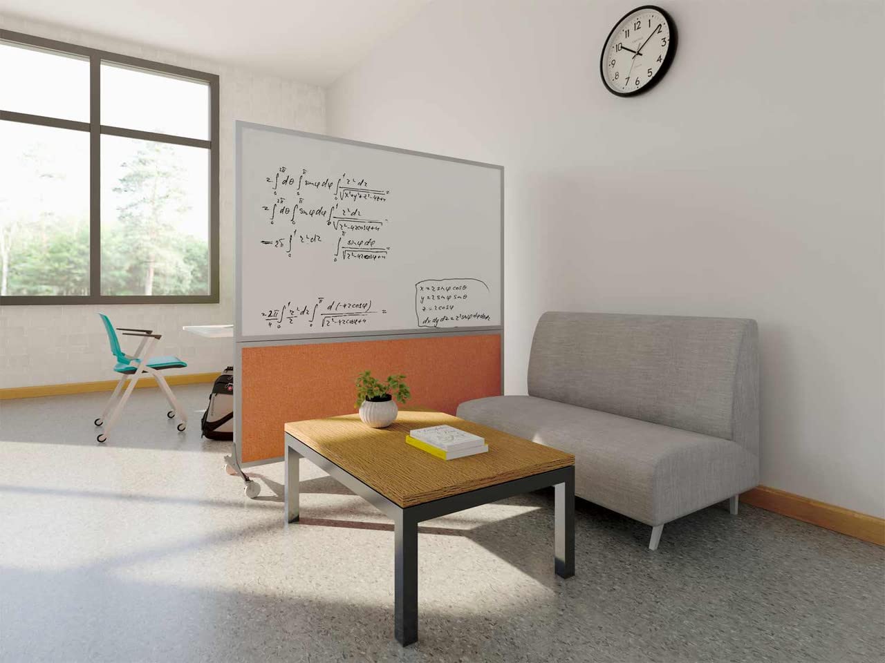DivideWrite Mobile Whiteboard | Double Sided Dry Erase Board | Portable Office Cubicle Partition | Display for Classrooms, Conference Rooms, Meeting Areas and More | Ocean Fabric 4' Wide X 6' Tall