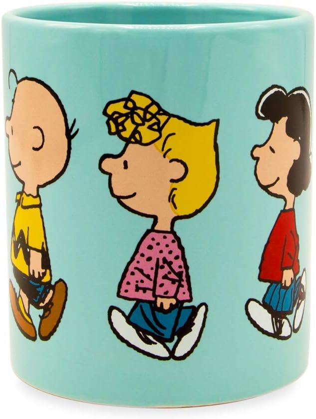 Silver Buffalo Peanuts Group Walk Featuring Charlie Brown, Snoopy, Woodstock, Linus, Sally, and Lucy Ceramic Mug, 14 Ounces