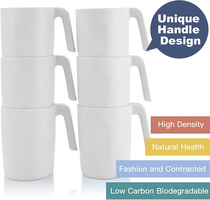 Homienly Coffee Mug Set - Wheat Straw Cups, Alternative to Plastic Coffee Cups Reusable | Unbreakable for Hot Chocolate, Tea, & Coffee | Microwave Safe, Dishwasher Safe Drinking Cups (White)