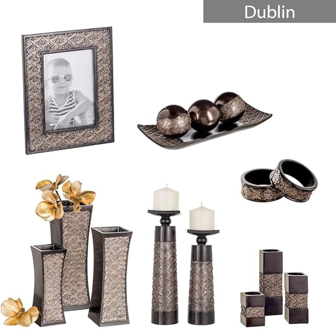 Creative Scents Dublin Brown Tray and Ball Set - Living Room, Entry Table Decor Centerpiece Table Decorations - Decorative Tray for Dining Room, Accent Decor Bowl for House Decoration