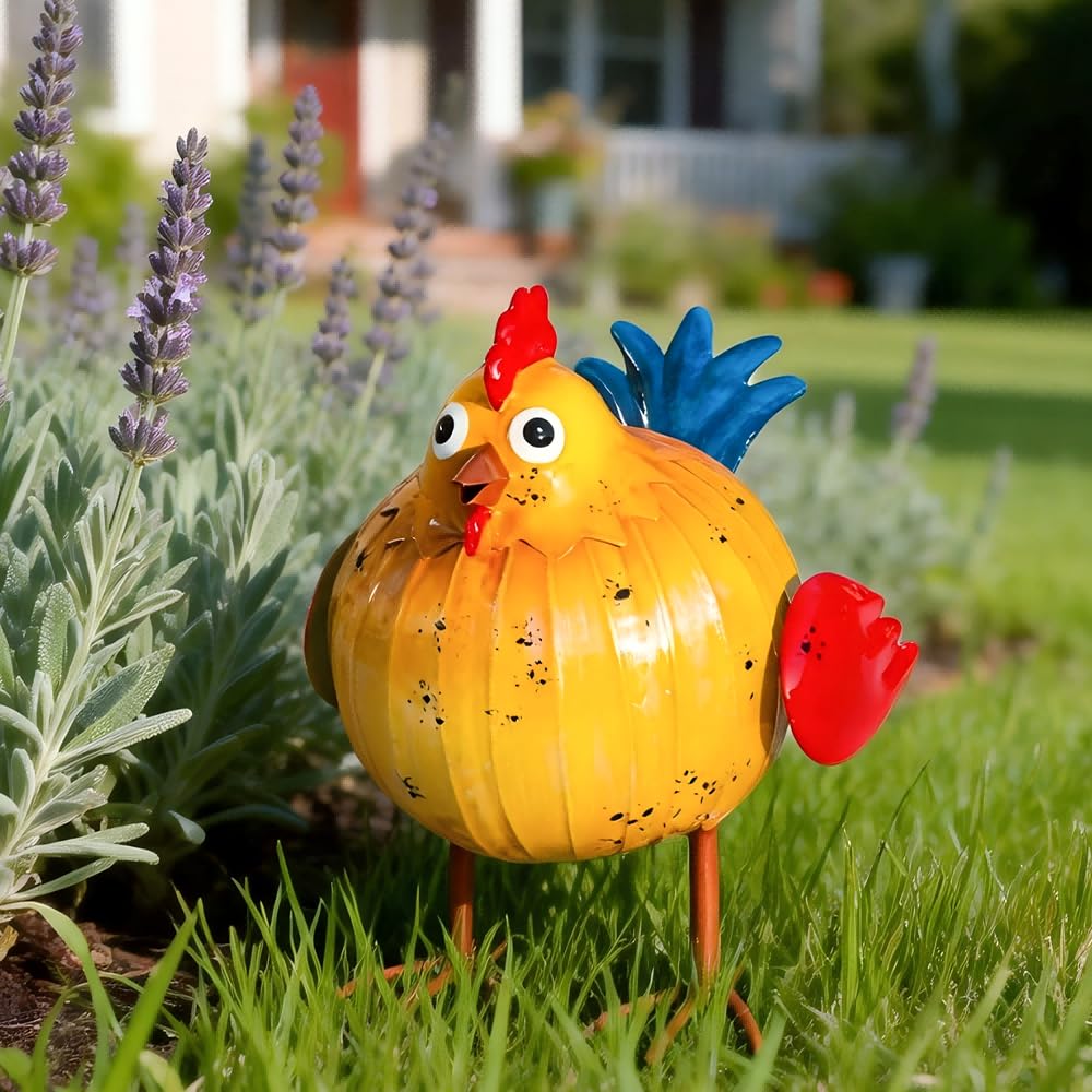 Natelf Metal Rooster Chicken Sculpture for Garden, Patio, Lawn, Porch & Indoor - Rustic Farmhouse Decor