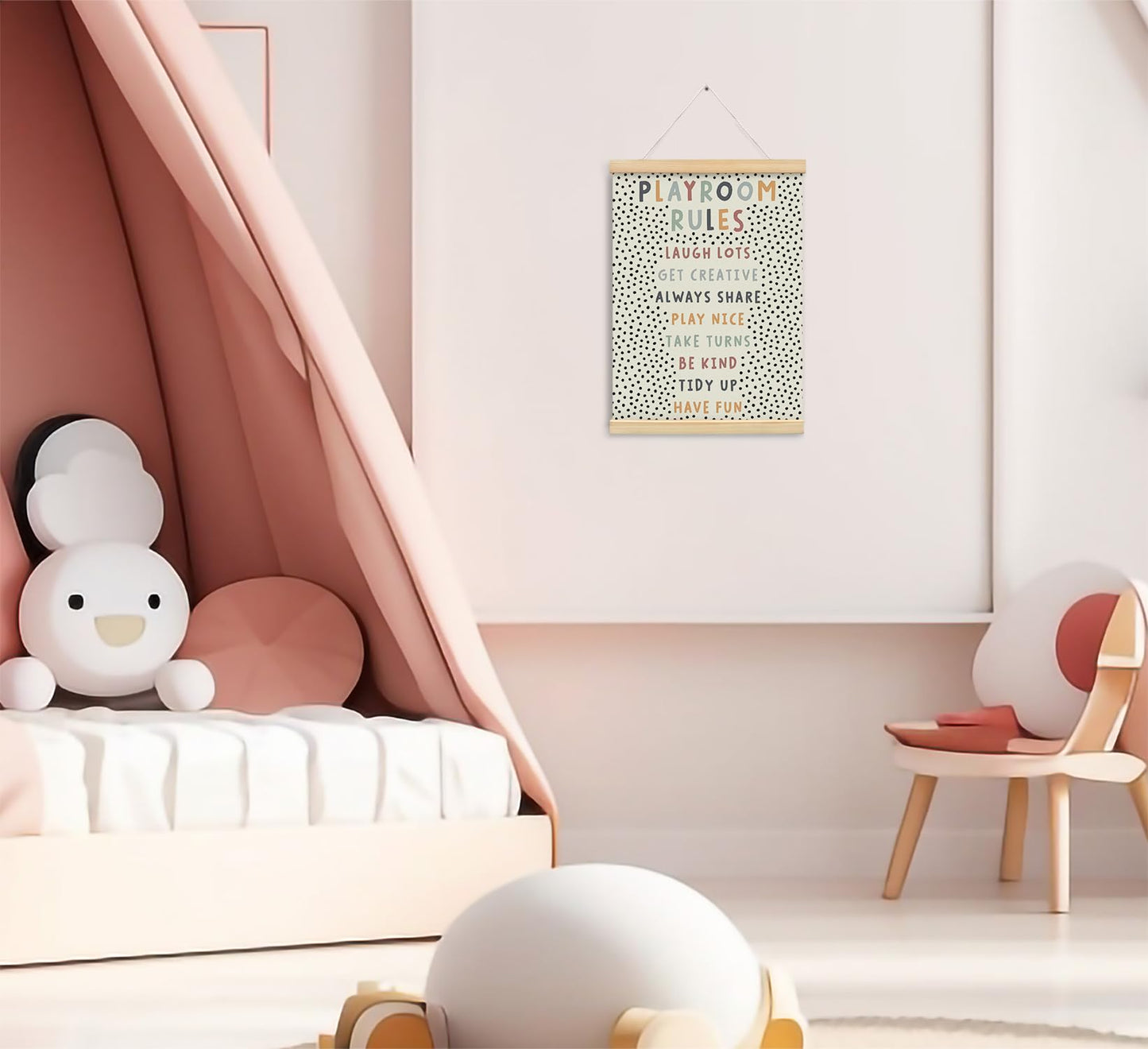 Playroom Kids Tollder Room Wall Decor, Play Room Rules Wall Decor for Kids Play Game Room Bedroom Nursery Home School Playroom Essentials, Canvas Hanging Banner Wood Poster Frameds 12x16 Inch