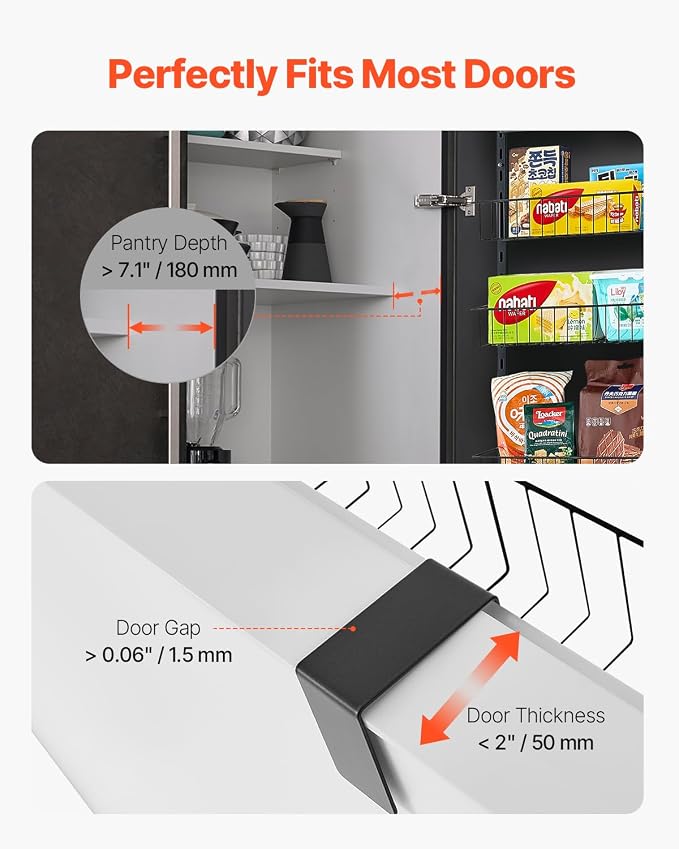 VEVOR Over the Door Pantry Organizer, 9-Tier Pantry Organization and Storage, Heavy-Duty Steel Hanging Spice Rack, Adjustable Wall Seasoning Shelves, for Home Kitchen Laundry Room Bathroom, Black