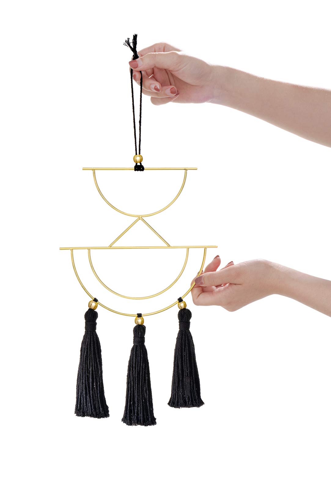 Mkono 2 Pcs Small Macrame Wall Hanging Boho Decor Cute Home Art Ornament with Gold Metal Ring for Bedroom Living Room Nursery Bathroom, 12.6''H x 7.6''W and 11.5''H x 5.9''W, X-Small