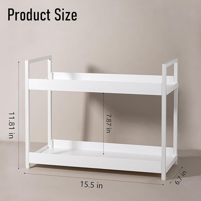 Bathroom Counter Organizer 2 Tier Vanity Storage Countertop Shelf Makeup Organizer Perfume Tray Skincare Holder for Sink, Dresser, Kitchen, Large White