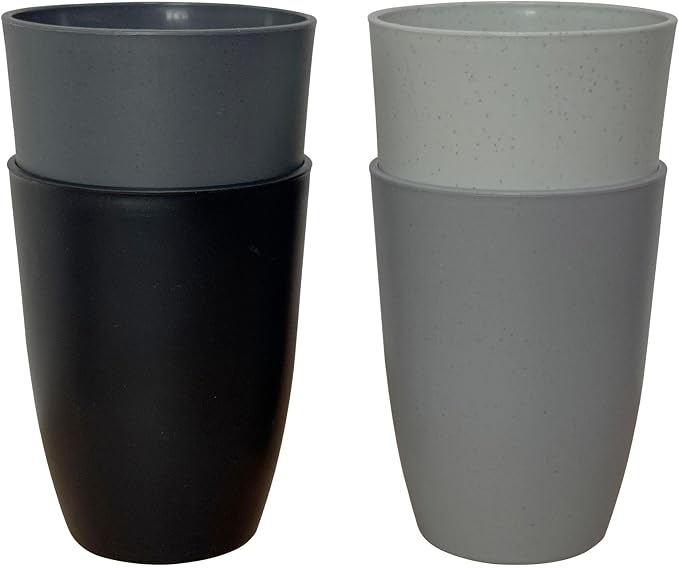 Wheat Straw Reusable Cup (12 oz) - Unbreakable Drinking Glasses Sets of 4 - Dishwasher Safe Tumbler - Lightweight, BPA Free and Eco friendly (4Pcs/Gray Series)