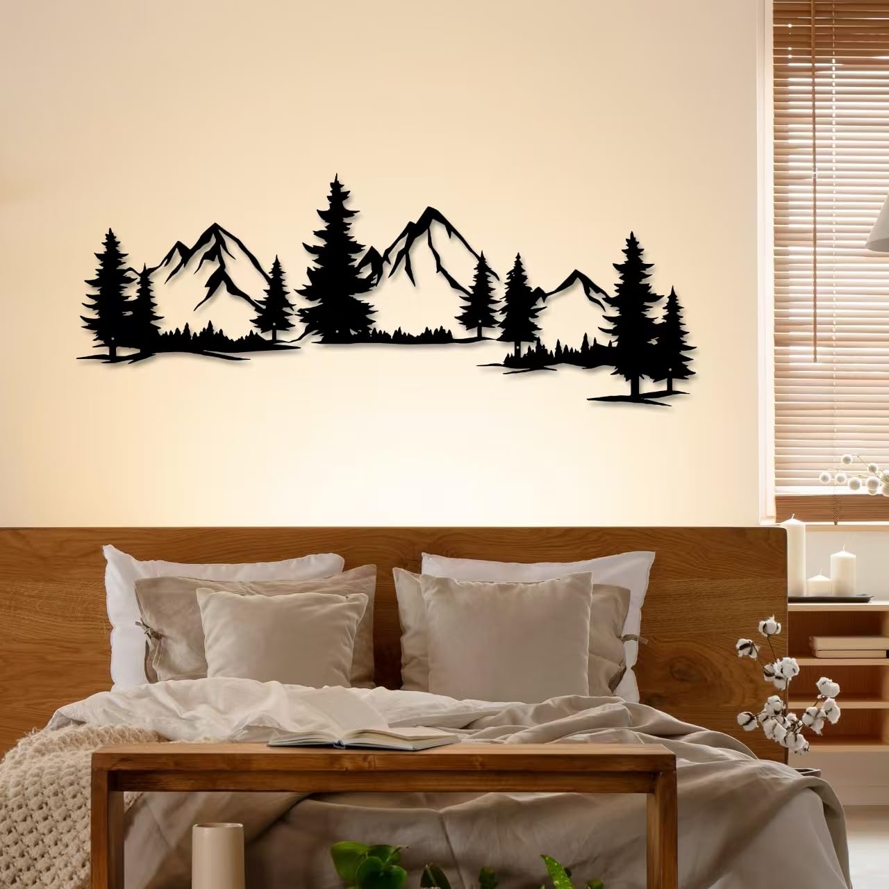 Xedatric 15.35 * 44.09 Inchs Mountain and Forest Metal Wall Decor, Horizontal Wall Art Nature Landscape, Large Metal Wall Art Evergreen Trees Forest Wall Decor,Housewarming Gift