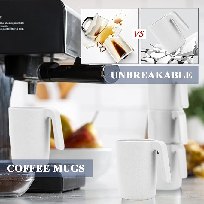 Homienly Coffee Mug Set - Wheat Straw Cups, Alternative to Plastic Coffee Cups Reusable | Unbreakable for Hot Chocolate, Tea, & Coffee | Microwave Safe, Dishwasher Safe Drinking Cups (White)