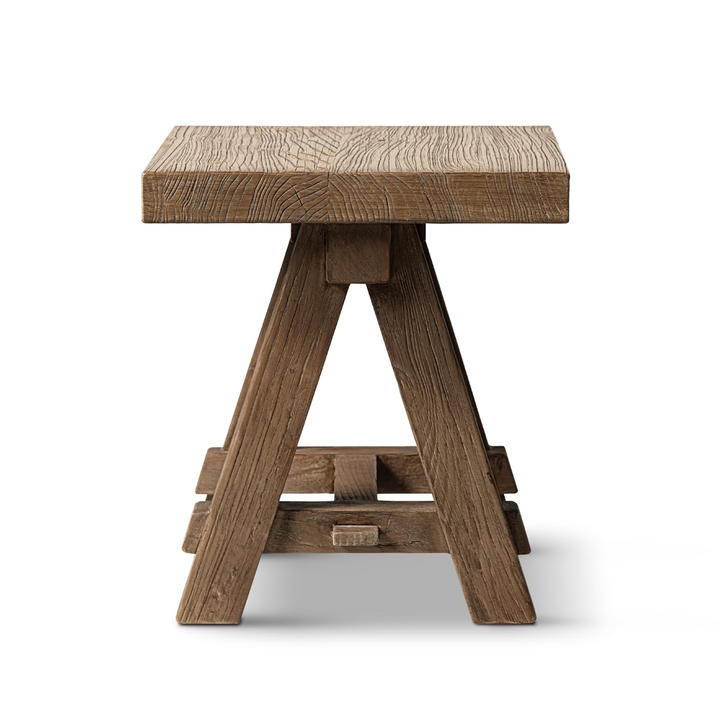 Jennifer Taylor Home Hawthorne 18” Square Reclaimed Elm Trestle Side Table, Heritage Medium-Dark Brown Reclaimed Elm